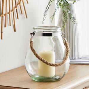 Glass Candle Lantern with Rope Clear