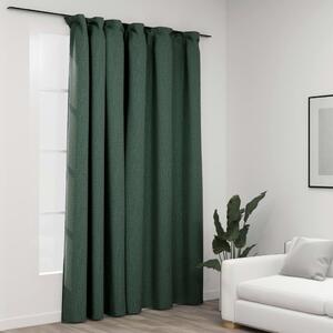 Linen-Look Blackout Curtain with Hooks Green 290x245 cm