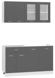 4 Piece Kitchen Cabinet Set Grey Engineered Wood