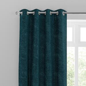 Chenille Geo Peacock Eyelet Curtains Green