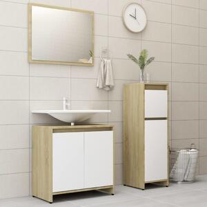 3 Piece Bathroom Furniture Set White and Sonoma Oak Chipboard
