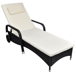 Sun Lounger with Wheels Poly Rattan Black