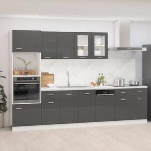 7 Piece Kitchen Cabinet Set High Gloss Grey Engineered Wood