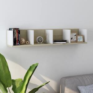 CD Wall Shelf White and Sonoma Oak 100x18x18 cm Engineered Wood