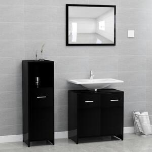 3 Piece Bathroom Furniture Set High Gloss Black Chipboard