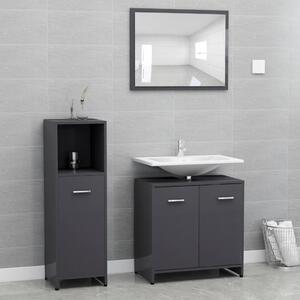 3 Piece Bathroom Furniture Set High Gloss Grey Engineered Wood