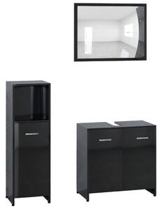 3 Piece Bathroom Furniture Set High Gloss Black Engineered Wood