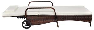 Sun Lounger with Wheels Poly Rattan Brown