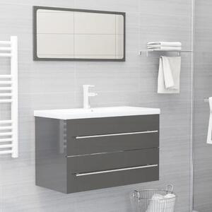 2 Piece Bathroom Furniture Set High Gloss Grey Chipboard