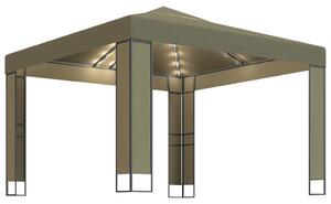 Gazebo with Double Roof&LED String Lights 3x3x2.7 m Taupe