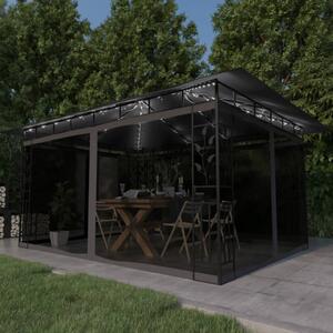 Gazebo with Mosquito Net&LED String Lights 4x3x2.73m Anthracite