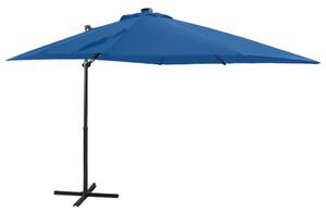 Cantilever Umbrella with Pole and LED Lights Azure Blue 250 cm