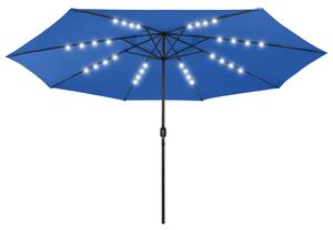 Outdoor Parasol with LED Lights and Metal Pole 400 cm Azure Blue