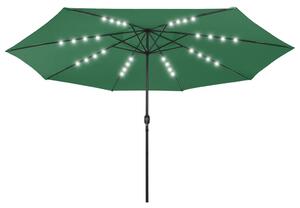 Outdoor Parasol with LED Lights and Metal Pole 400 cm Green