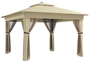 Outsunny 3 x 3 Sturdy Pop Up Gazebo with Solar Lights, Adjustable Shelter, Party Tent for Outdoor Events, Family Gatherings, Khaki Aosom UK