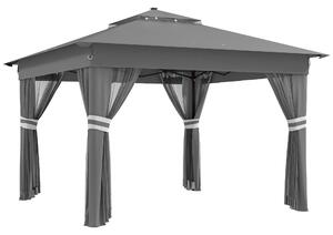 Outsunny 3 x 3(m) Pop Up Gazebo Party Tent with Solar-Powered LED Lights, Adjustable Event Shelter with Curtain, Netting, Grey