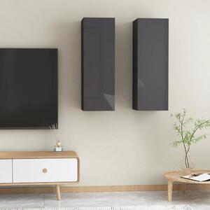 TV Cabinets 2 pcs High Gloss Grey 30.5x30x90 cm Chipboard