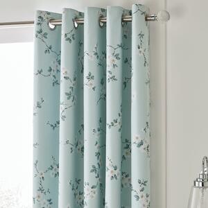 Edith Duck Egg Floral Blackout Eyelet Curtains