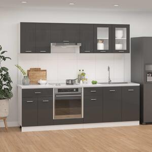 8 Piece Kitchen Cabinet Set High Gloss Grey Engineered Wood