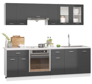 8 Piece Kitchen Cabinet Set High Gloss Grey Engineered Wood