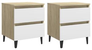 805880 Bed Cabinets 2 pcs White and Sonoma Oak 40x35x50 cm Engineered Wood