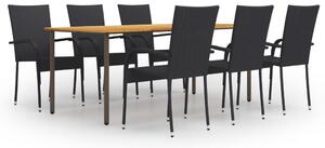 7 Piece Garden Dining Set Poly Rattan Black