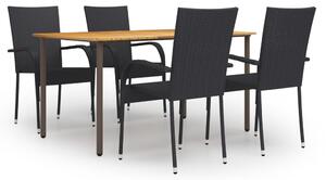 5 Piece Garden Dining Set Poly Rattan Black