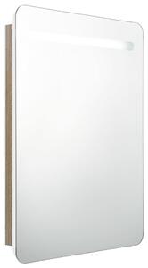 LED Bathroom Mirror Cabinet White and Oak 60x11x80 cm