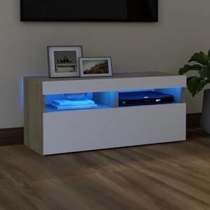 TV Cabinet with LED Lights White and Sonoma Oak 90x35x40 cm