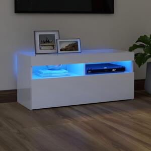 TV Cabinet with LED Lights High Gloss White 90x35x40 cm