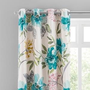 Tulsi Floral Eyelet Curtain Teal Green, Pink and White