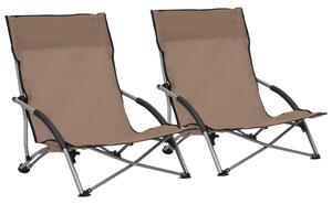 Folding Beach Chairs 2 pcs Taupe Fabric