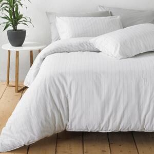 The Linen Yard Linear White Stripe 100% Cotton Duvet Cover and Pillowcase Set White