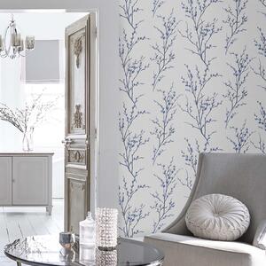 Laura Ashley Pussy Willow Off White/Midnight Wallpaper