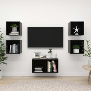 5 Piece TV Cabinet Set High Gloss Black Chipboard