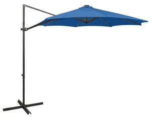 Cantilever Umbrella with Pole and LED Lights Azure Blue 300 cm