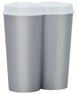 Duo Bin Trash Can Silver and White 50 L
