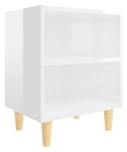 Bed Cabinet with Solid Wood Legs High Gloss White 40x30x50cm
