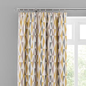 Elements Triangles Ochre Chenille Pencil Pleat Curtains Yellow, Grey and White