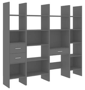 4 Piece Book Cabinet Set Grey Engineered Wood