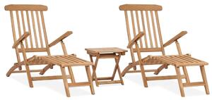 Garden Deck Chairs with Footrests and Table Solid Teak Wood
