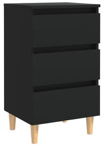 Bed Cabinet with Solid Wood Legs Black 40x35x69 cm