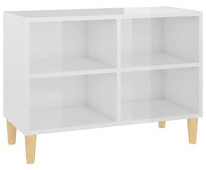 TV Cabinet with Solid Wood Legs High Gloss White 69.5x30x50 cm