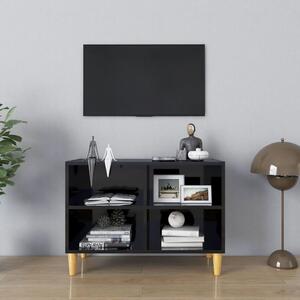 TV Cabinet with Solid Wood Legs High Gloss Black 69.5x30x50 cm