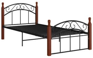 Bed Frame Black Metal and Solid Oak Wood 90x200 cm