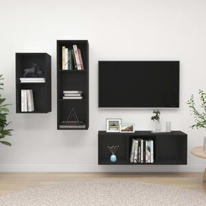 3 Piece TV Cabinet Set Black Chipboard