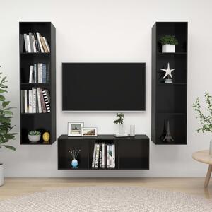 3 Piece TV Cabinet Set High Gloss Black Engineered Wood