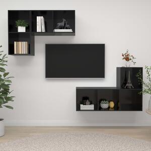 Wall-mounted TV Cabinets 4 pcs High Gloss Black Chipboard