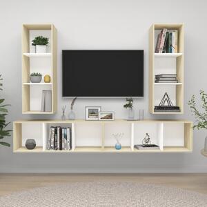 Wall-mounted TV Cabinets 4 pcs White and Sonoma Oak Chipboard