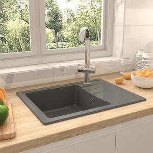 Kitchen Sink with Overflow Hole Oval Grey Granite